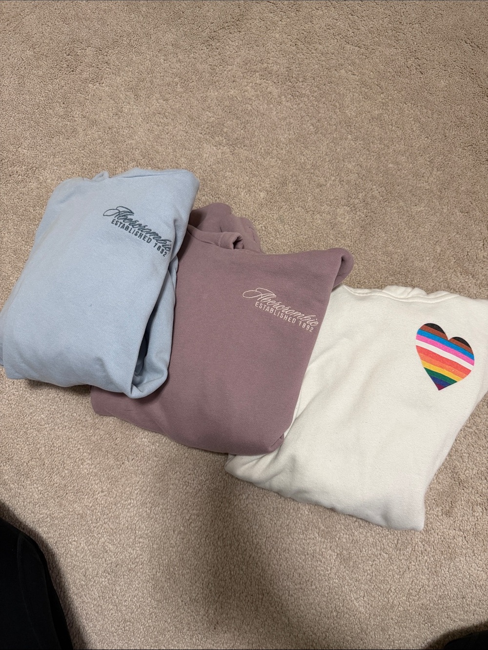 abercrombie kids Light Blue, Mauve & Cream Sweatshirt Set with Rainbow Heart